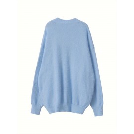 Plus Size, New Fall Winter Plus Size Women's V-Neck Beaded Sweater - Solid Color Top with Bead Accent Asymmetrical Collar, Cozy Winter Pullover for Casual & Dressy Outfits, Hand Washable (Immediate Shipment)