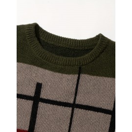 Men's Casual Color Block Knit Sweater, Soft Warm Pullover for Fall/Winter