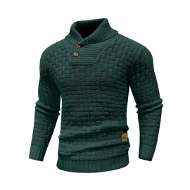 Men's Casual Waffle Knit Lapel Button Sweater